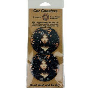 Car Coasters Glamorous Witch Halloween Spooky Trick or Treat Set of 2 Neoprene